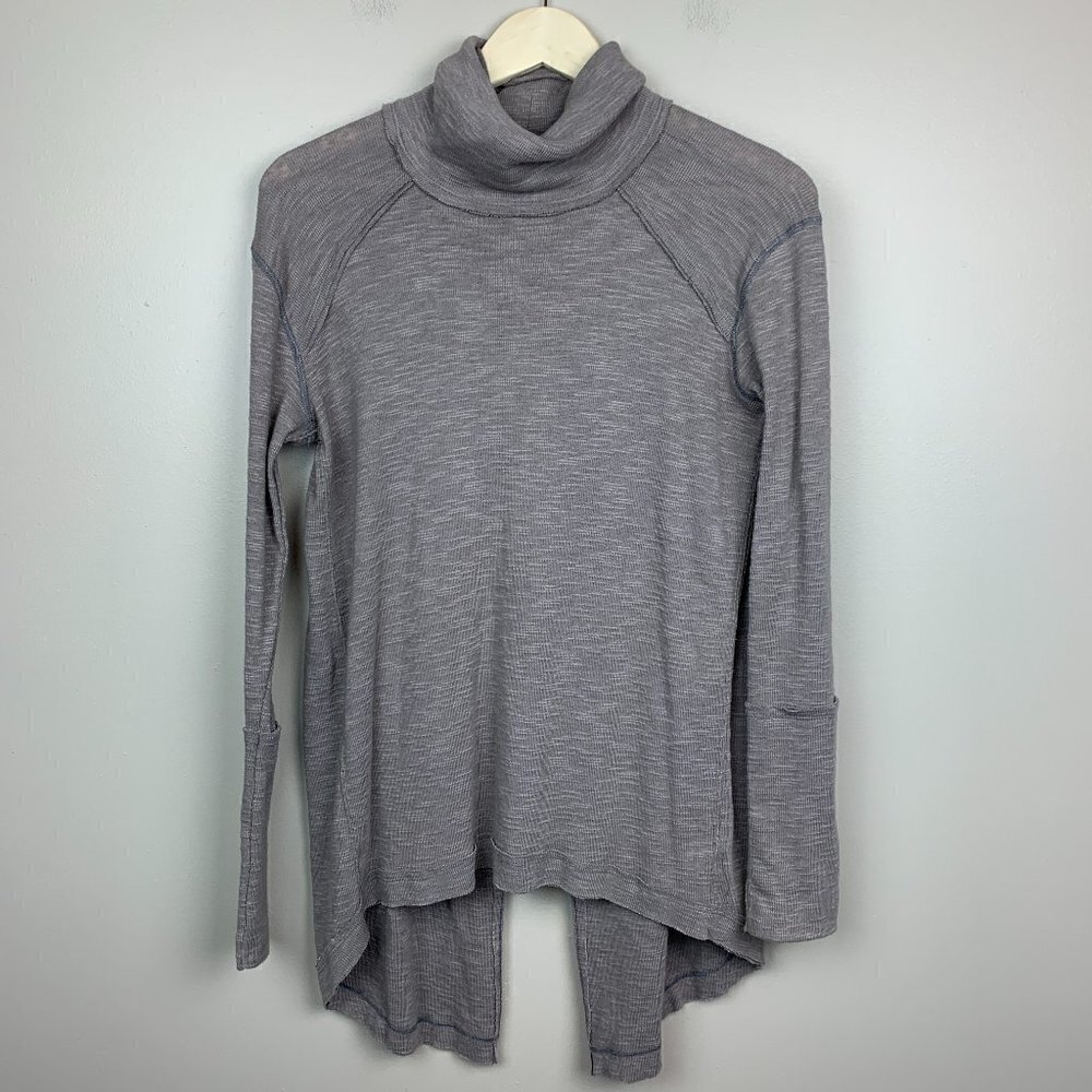 We the Free Taupe Heavy Knit Split Back Oversized Turtleneck Top Small